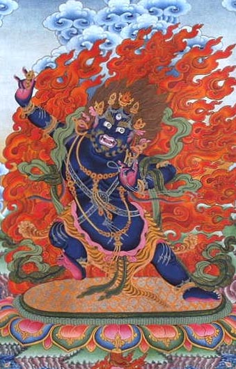 Vajrapani in his fierce form
symbolizing destruction of desire
